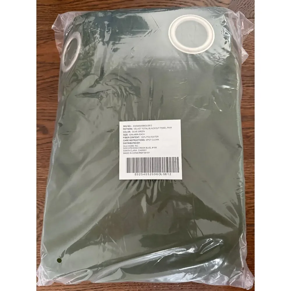 SilkHome Olive Green Total Blackout Velvet Window Certain 2-pack 52” x 96” each